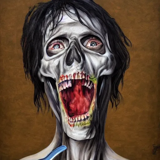 Prompt: death-camp-survivor-super-skinny-emaciated-horribly-skinny-Laughing-Cheerfully painting by Thomas-Montacellinio