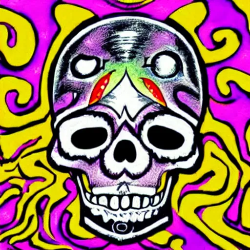 Prompt: colorful illustration of skull, by kezie demessance and junji ito