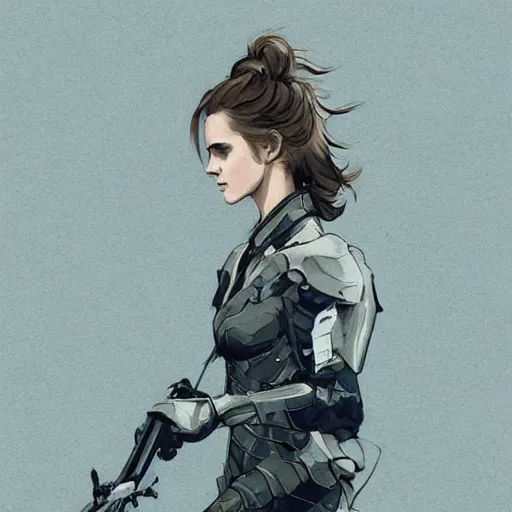 Image similar to fashion model emma watson wearing metal gear armour art by Hokusai by greg rutkowski by wlop high detail comic sharp vector lineart dramtic lighting artstation by trevor henderson by rossd raws cinematic