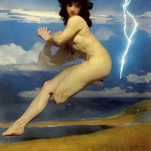 Image similar to dreamy landscape. science fiction. cinematic sci - fi scene. symmetry. accurate anatomy. science fiction theme with lightning. epic. art by john singer sargent - akira toriyama - joaquin sorolla - adolphe bouguereau