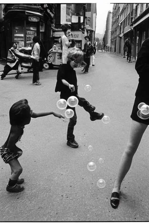 Image similar to street, 2 tomboys blow gum bubbles, 1 9 8 0 s film photography, exposed b & w photography, christopher morris photography, bruce davidson photography, peter marlow photography