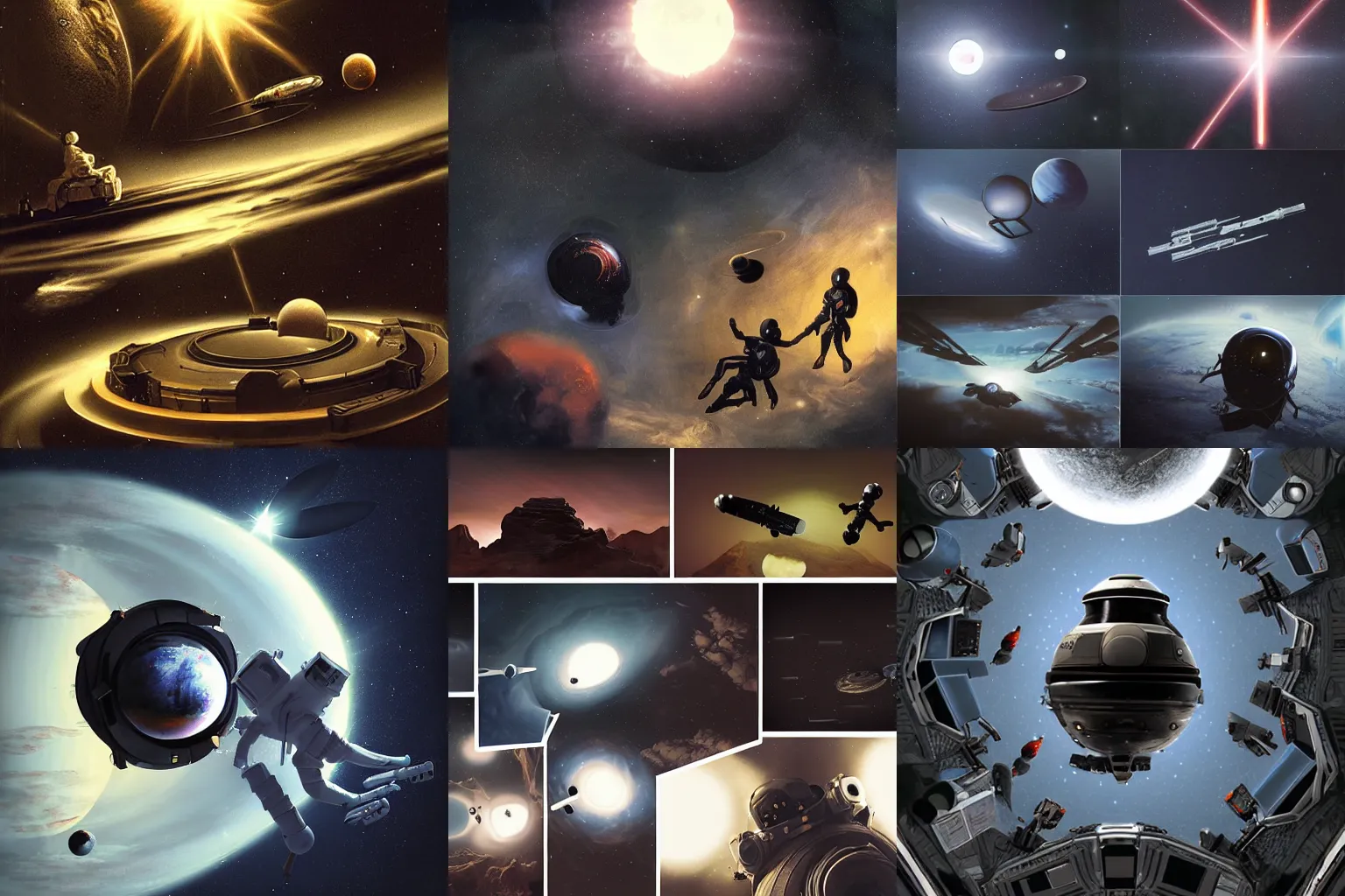 Prompt: Sci-fi space adventures by Caravaggio, claroscuro, dramatic lighting, photorealistic