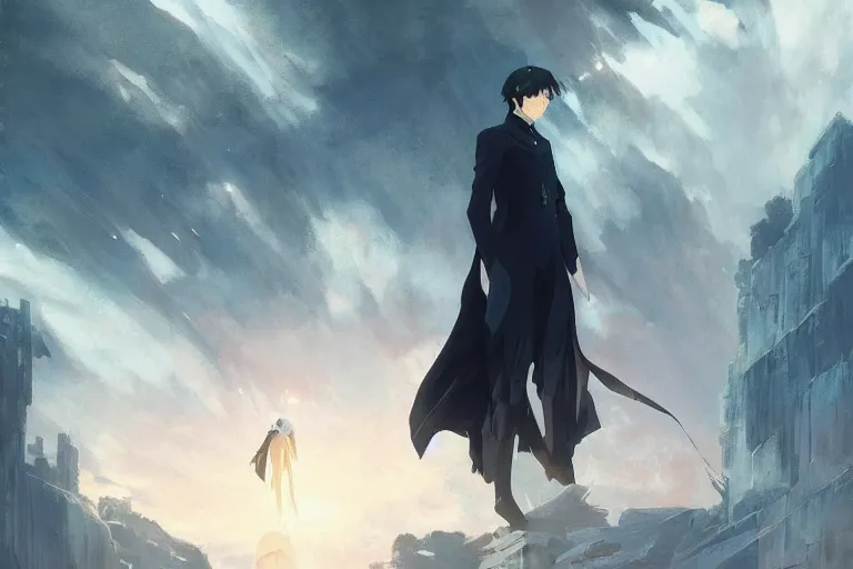 Image similar to Mahouka Koukou no Rettousei, fantasy, illustrated by Greg Rutkowski and Caspar David Friedrich, Trending on artstation, artstationHD, artstationHQ