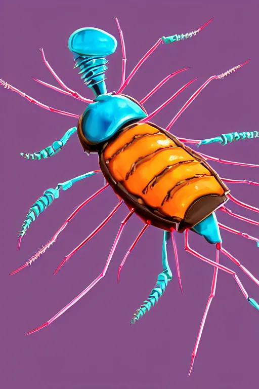 Prompt: colorful full body shot of an anthropomorphic cockroach with abdomen segmented into ten parts, with long thin antennae, trending on artstation, trending on deviantart ,cinematic backlighting, 8k, symmetrical, correct proportions, hyper detail illustration by tim schafer, by peter chan, vibrant colors, by pixar, orange lights, pink shadows