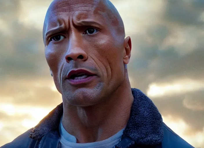 Prompt: film still of dwayne the rock johnson as eleven using psychic powers in the new stranger things movie, 4 k, highly detailed face, detailed eyes