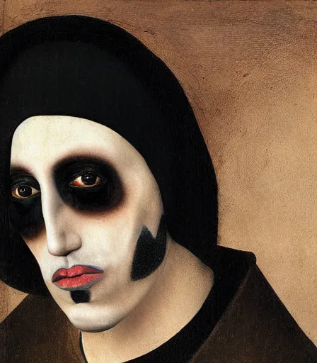 Image similar to portrait of marilyn manson by hieronymus bosch, high quality, high detail