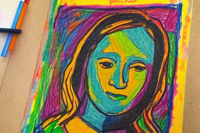Image similar to Kids crayon drawing of the monalisa