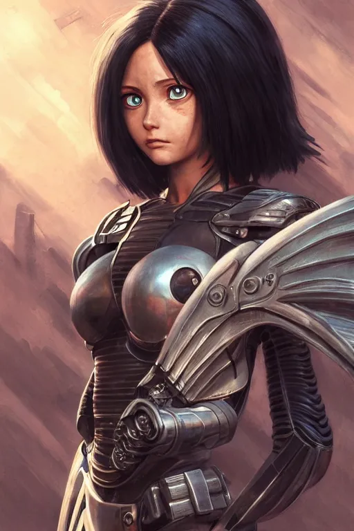 Image similar to battle angel alita, emily browning as alita, d & d, fantasy, portrait, highly detailed, headshot, digital painting, trending on artstation, concept art, sharp focus, illustration, art by artgerm and greg rutkowski and magali villeneuve