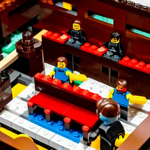 Image similar to Box art for a LEGO set of a court room