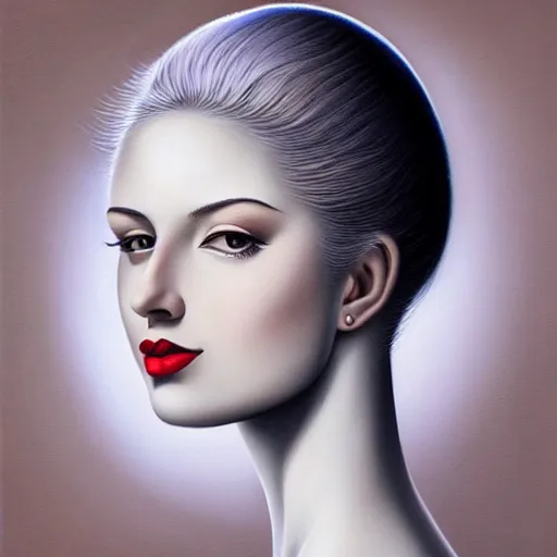 Prompt: a painting of a beautiful woman!!, an ultrafine detailed painting by rafal olbinski, behance contest winner, pop surrealism, detailed painting, very detailed, minimalist, airbrush art