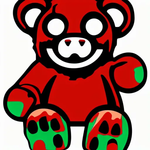 Image similar to Blood thirsty teddy bear from a horror movie, sticker, highly detailed, colorful, illustration, drama, smooth and clean vector curves, no jagged lines, vector art, smooth