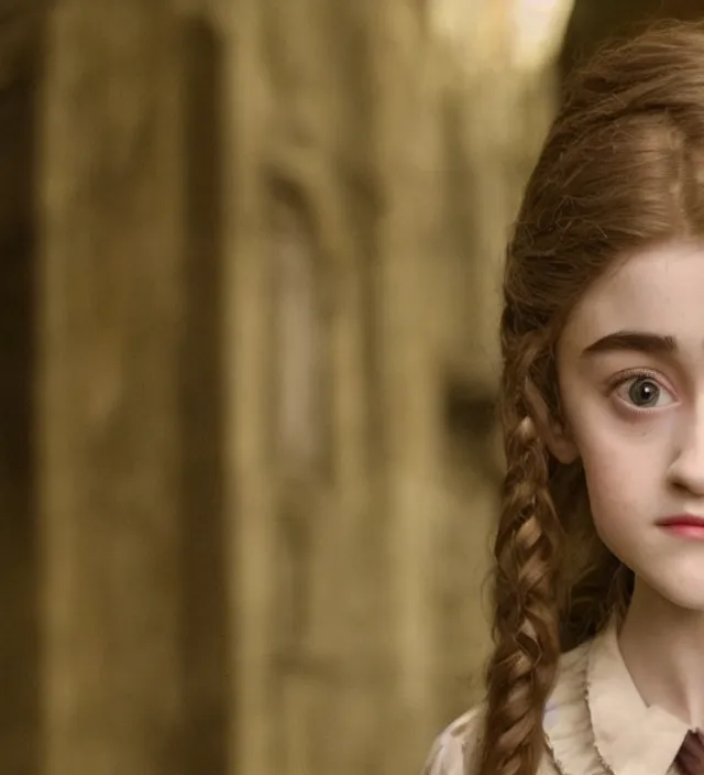 Prompt: beautiful cute young natalia dyer in harry potter, movie still frame, hd, remastered, cinematic lighting