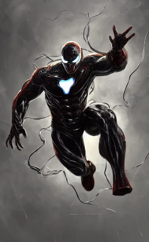 Image similar to venom as ironman, dynamic lighting, photorealistic fantasy concept art, trending on art station, stunning visuals, terrifying, creative, cinematic