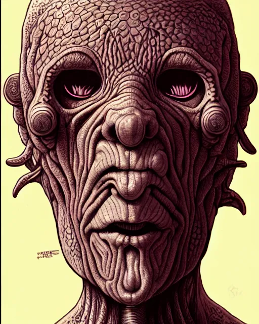 Image similar to a strange and funny creature, adult swim, character portrait, portrait, close up, concept art, intricate details, highly detailed by moebius