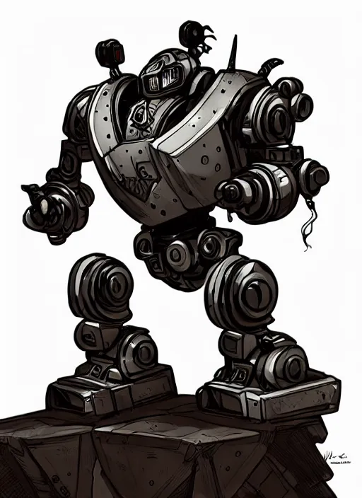 Image similar to dwarf fighter sitting in chair robot mech, exquisite details, black beard, white background, by studio muti