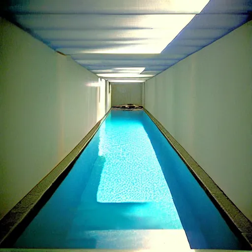 Image similar to Beautiful cameraphone 2005 soft liminal Photograph of an infinite hallway pool