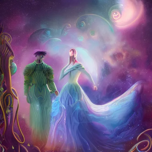 Image similar to somewhere in the cosmos we shall meet beautiful magical details and accents, astral cosmic illustration, by pablo amaringo, amazing background, cinematic lighting, colorful textured detail, wonderland storybook illustration, sharp images, 3 - d 8 k, high resolution, in the style of anne stokes, tom bagshaw, alexis franklin, elena masci, pawel rebisz