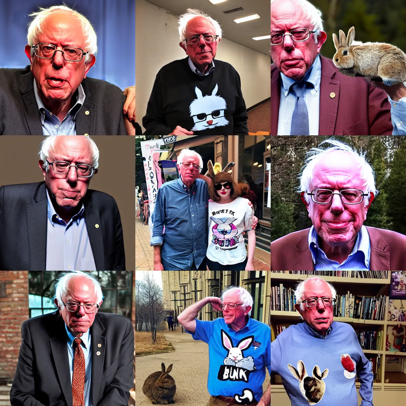 Prompt: photo of bernie sanders wearing bunnypunk fashion, bunnypunk, rabbit, bunny, bunnypunk fashion