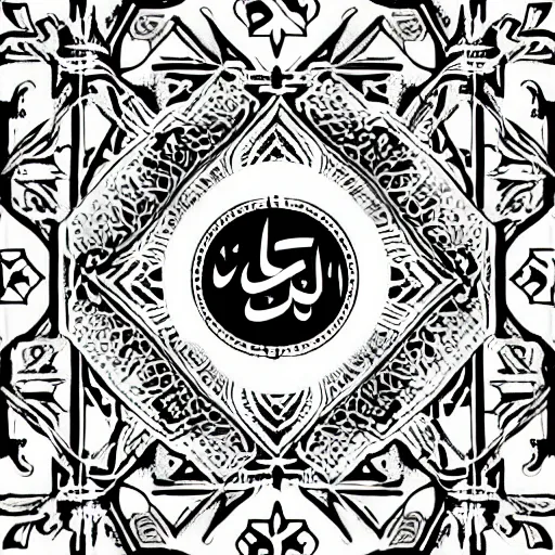 Prompt: arabic calligraphy of alchemy symbols, black in white background