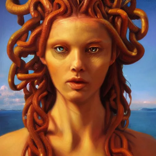 Prompt: portrait of a fantasy creature medusa, hyperrealistic oil painting, 8k