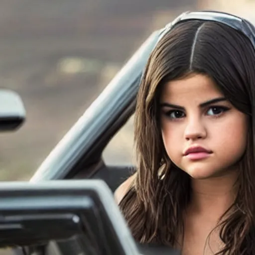 Image similar to High quality movie still of Selena Gomez as Mikaela in Michael Bay's Transformers