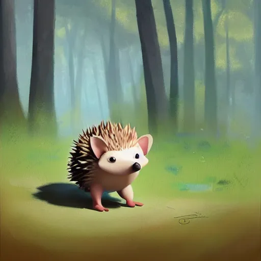 Prompt: goro fujita ilustration a cute hedgehog walking in the forest, painting by goro fujita, sharp focus, highly detailed, artstation