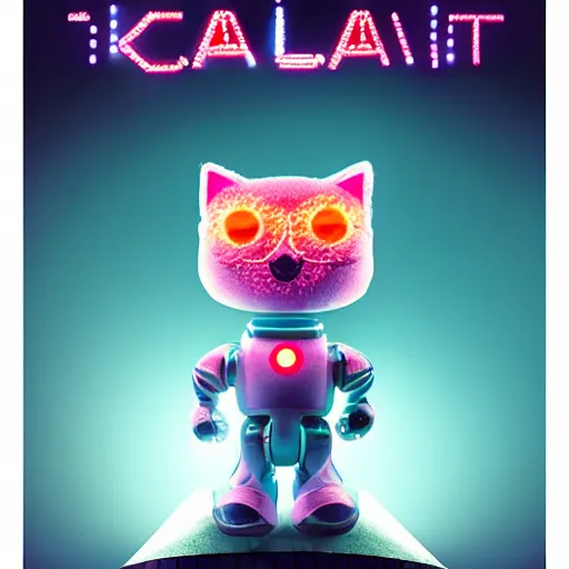 Image similar to a 3 d rendered movie of a cute robot ( ( kitten ) ). the robot has colorful led implants. polka dance contest in space. dramatic lighting. imax 7 0 mm. octane 3 d render, style of castaway ( film )