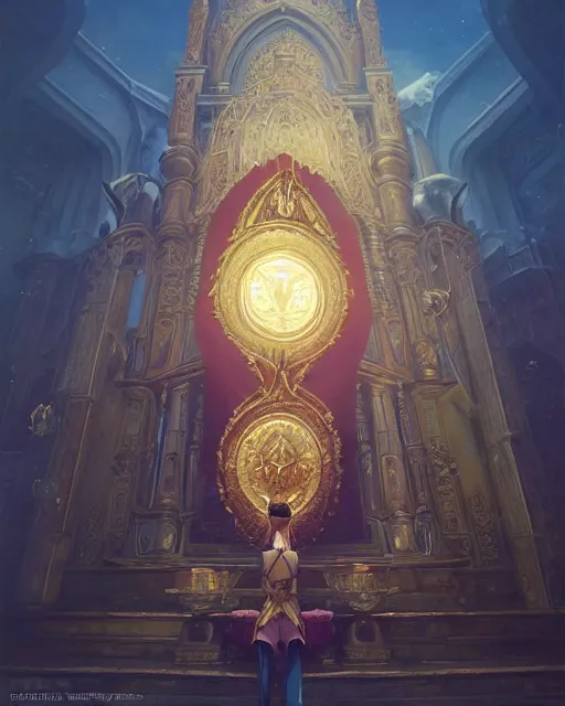 Image similar to highly detailed surreal vfx portrait of a blessed shield in a majestic castle by golden tree, stephen bliss, unreal engine, greg rutkowski, loish, rhads, beeple, makoto shinkai and lois van baarle, ilya kuvshinov, rossdraws, tom bagshaw, alphonse mucha, global illumination, detailed and intricate environment