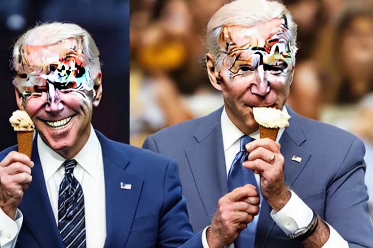 Image similar to Joe Biden eats ice cream, melts Americans, Junji Ito