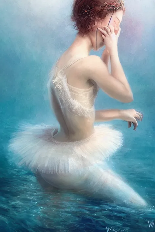 Prompt: stunningly beautiful, ballerina at the bottom of the great barrier reef, smooth, focus, highly detailed, hyper realistic, dramatic lighting, intricate, concept art, art by wlop