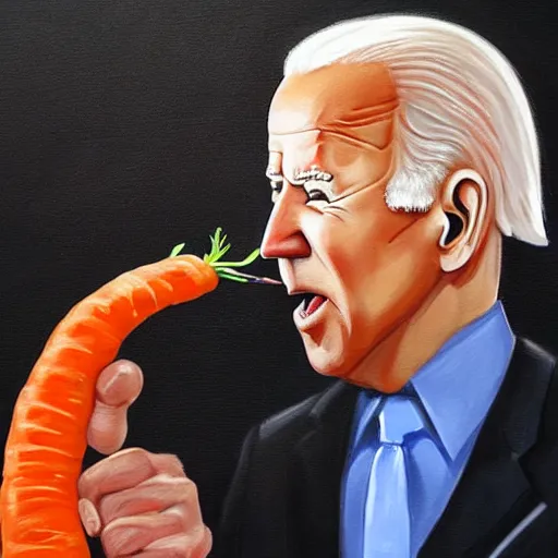 Prompt: joe biden eating a carrot, highly detailed, realistic, painting