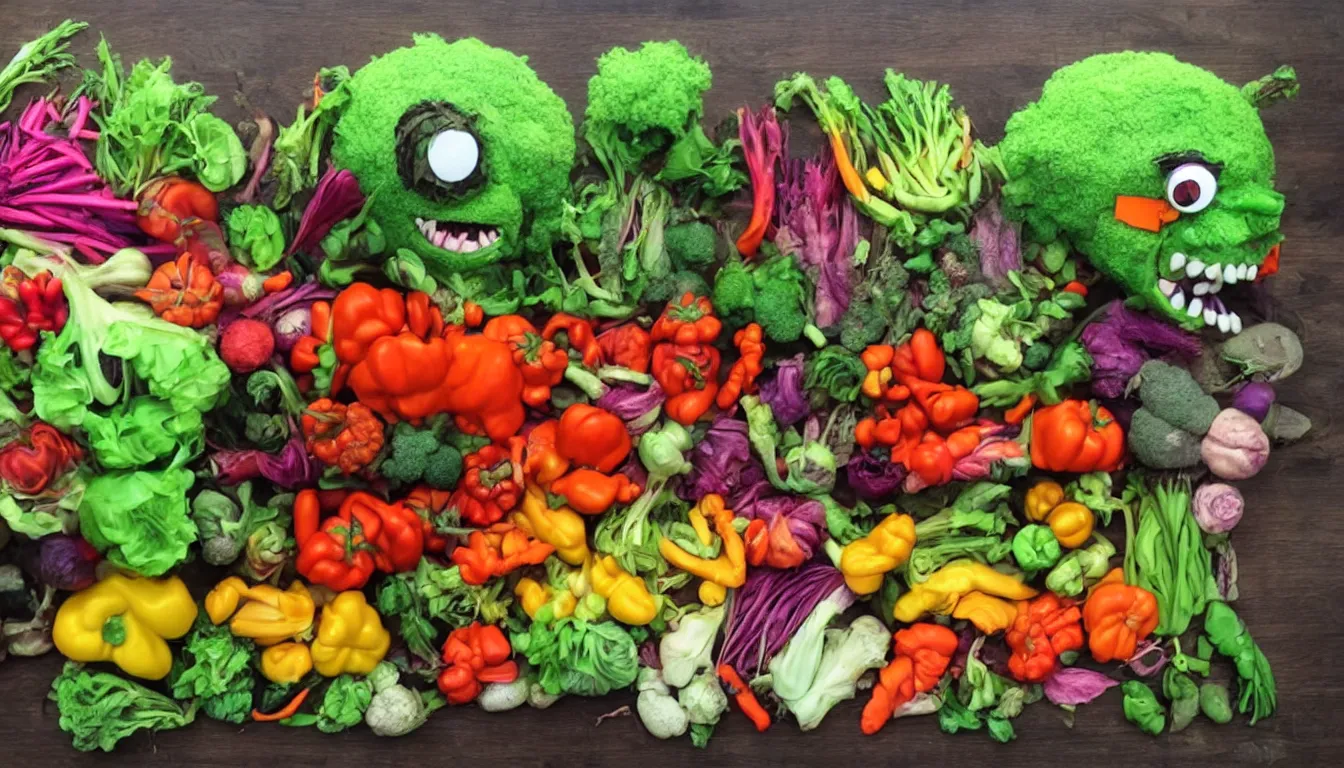 Image similar to horrible monster made out of vegetables