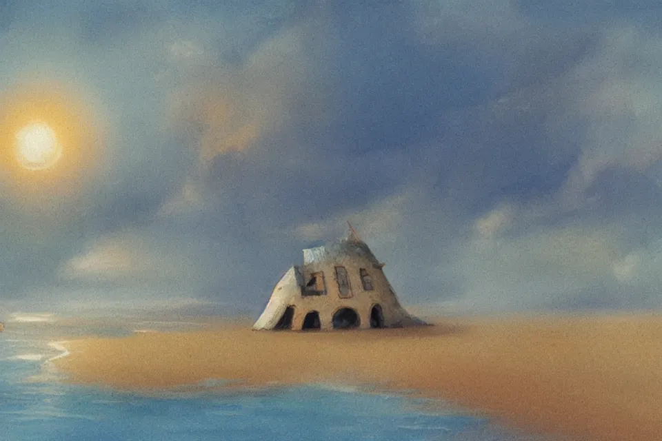 Image similar to seashell house in the style of john harris