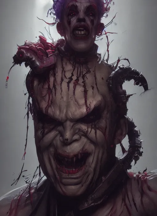 Image similar to a Photorealistic dramatic hyperrealistic render of an eerie SPAWN comic supervillain character the Evil Clown Violator by WLOP,Greg Rutkowski,Alphonse Mucha, Beautiful dynamic dramatic dark moody lighting,shadows,cinematic atmosphere,Artstation,concept design art,Octane render,8K