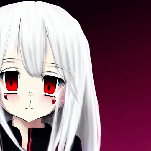 Image similar to white hair, red eyes, two small horn on the head, anime style, anime girl,