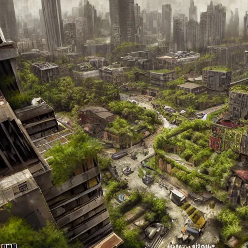 Prompt: an apocalyptic city where nature has taken back the concrete jungle , deep colour\'s, realistic, hyperrealistic, concept art, stylized, unreal engine 5, trending on art station, W 1024