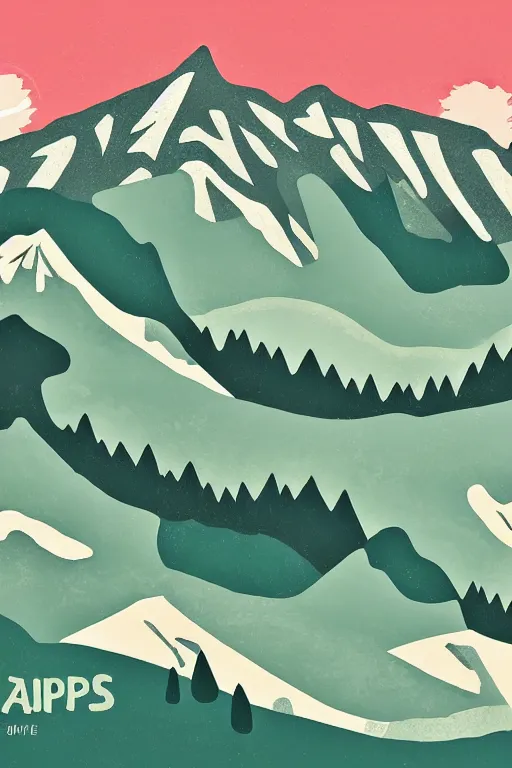 Image similar to alps, illustration, in the style of katinka reinke