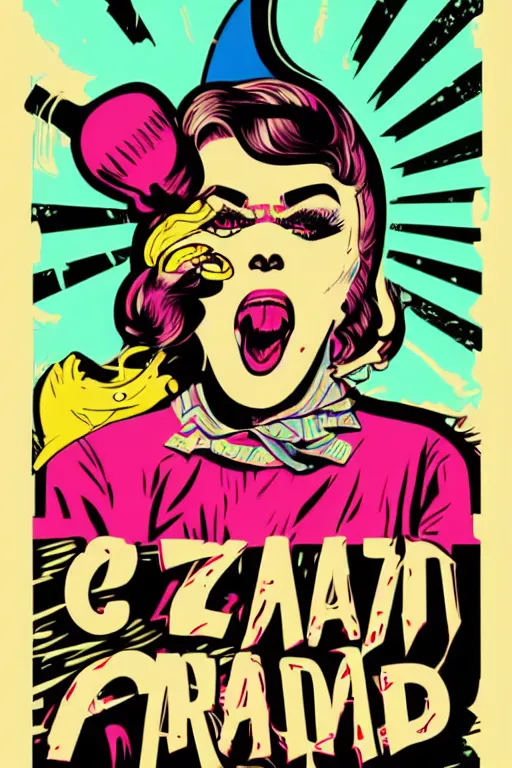 Image similar to crazy mad woman, 7 6 retro futurist illustration art by butcher billy, sticker, colorful, illustration, highly detailed, simple, smooth and clean vector curves, no jagged lines, vector art, smooth andy warhol style