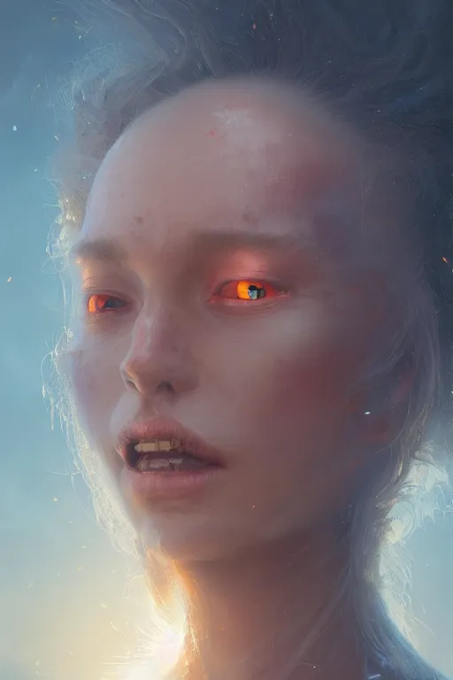 Prompt: closeup realistic portrait of a female necromancer, backlit, oil painting, concept art, filip hodas, john howe, mike winkelmann, jessica rossier, andreas rocha, bruce pennington, albert bierstadt, 4 k