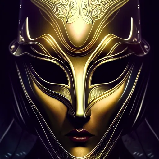 Image similar to Very very very very highly detailed epic photo of face with venetian mask, intricate, dystopian, sci-fi, extremely detailed, digital painting, artstation, concept art, smooth, sharp focus, illustration, intimidating lighting, incredible art by Artgerm and Vincent di Fate