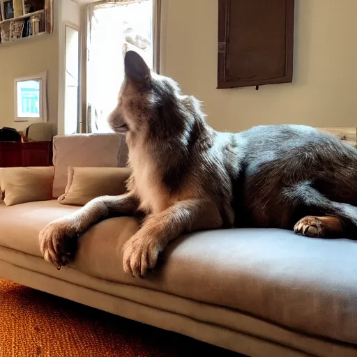 Image similar to cozy wide picture of older handsome lord richard is sitting gracefully on a sofa, his eyes look wise, happy wise. he has bouncy belly, oh he is a human by the way