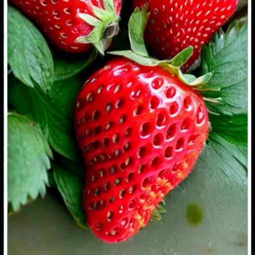 Prompt: strawberry with tiny human skulls for seeds