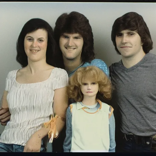 Prompt: awkward 1 9 8 0 s family photo, photorealistic, polaroid