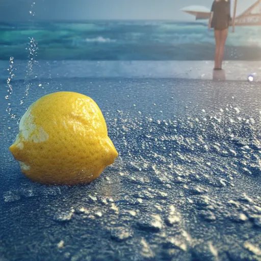 Prompt: wet, dripping lemon sunbathing on the beach, dslr, award winning, 8 k, octane beautifully detailed render, cold lighting, cinematic lighting, detailed photo, masterpiece, volumetric lighting, ultra realistic, highly detailed, high quality, lossless, photorealistic