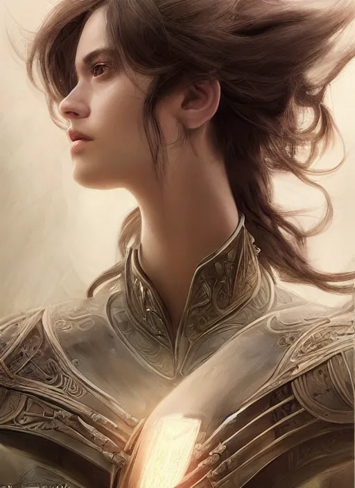 Image similar to a professional portrait of a beautiful young female, clothed in ethereal battle armor, olive skin, long dark hair, beautiful bone structure, symmetrical facial features, intricate, elegant, digital painting, concept art, smooth, sharp focus, finely detailed, illustration, from Valerian and the City of a Thousand Planets, in the style of Ruan Jia and Mandy Jurgens and Artgerm and Greg Rutkowski and William-Adolphe Bouguerea