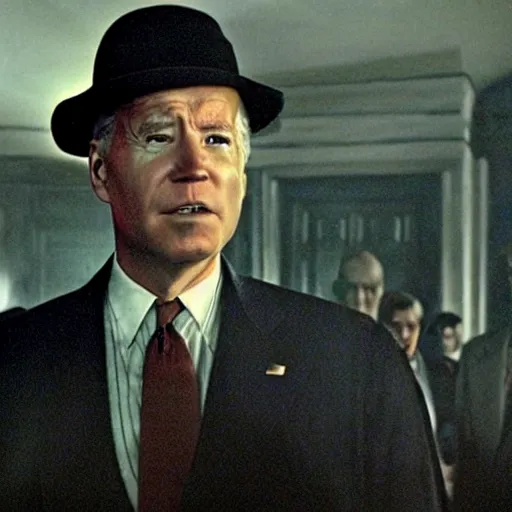 Image similar to a tv still of joe biden starring in road to perdition (2002)