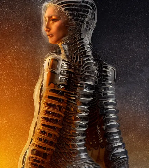 Image similar to tarkovsky greatest scene stalker movie, the ancient destroyed majestic tower of babylon, woman in a futuristic cyber clothing, transparent puffer jacket, hyperrealistic, blockchain, cyber world, ambient lighting, concept art, intricate sky, hyper - detailed, smooth, dynamic volumetric lighting, octane, ray trace, cinematic, high quality, cgsociety