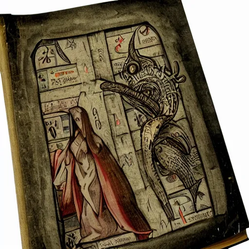 Prompt: 350z in medieval grimoire tome, neural networks, vintage look, weathered pages, spells, demons, high detail,