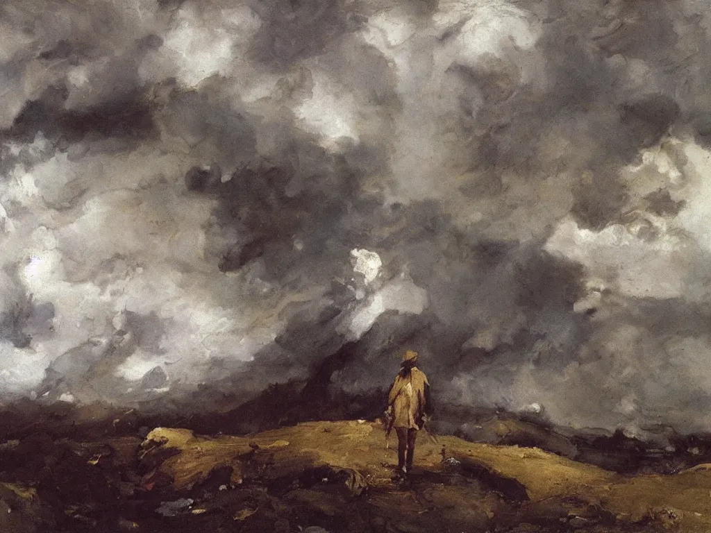 Prompt: The cloud walker by Hermann Hendrich, neo-romanticism