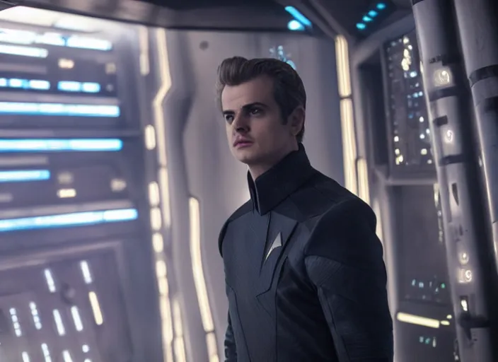 Prompt: Hayden Christensen plays as captain in Star Trek Discovery, engine room and warp core in the background, 35mm photography, highly detailed, cinematic lighting, 4k